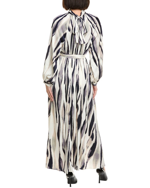Gracia Tie Belted Graphic Print Pleated Maxi Dress Multi Large 3