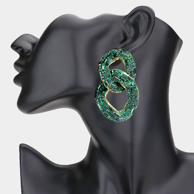 FASHNZFAB Stone Embellished Link Evening Earrings Multicolor 4
