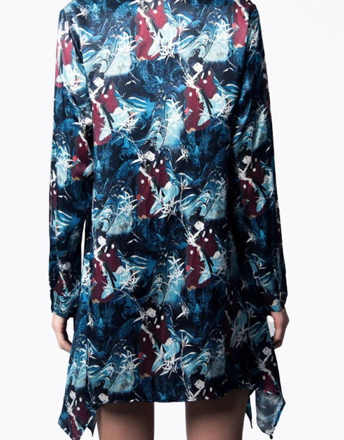 Omnia Modern Love Silk Charmeuse Mini Shirt Dress Multi Small 4