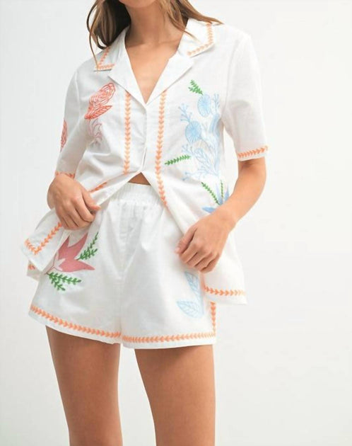 MABLE Embroidered Button Up Shirt Orange Large 2