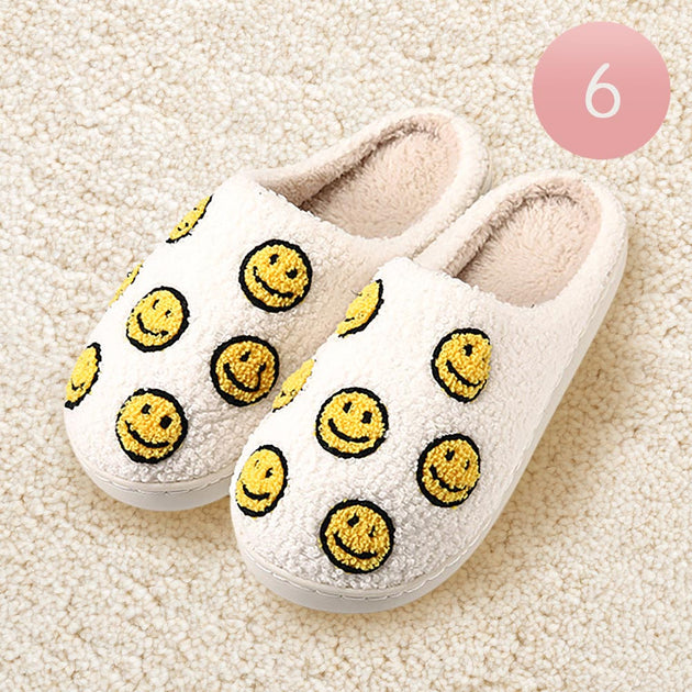 FASHNZFAB Smile Emoji Printed Home Slippers White One Size 2