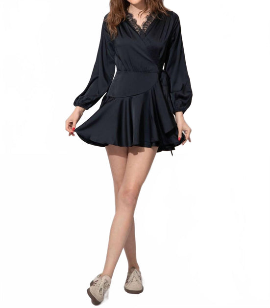 ASTR Aluma Wrap Mini Dress Black Small 3