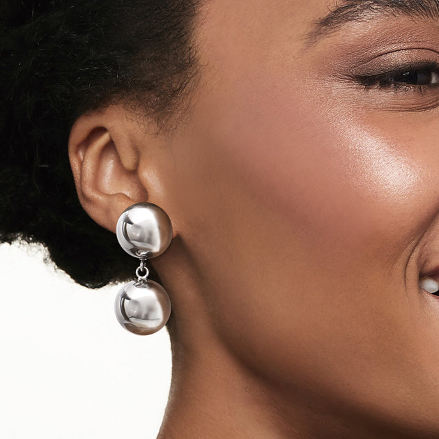 Ross-Simons Italian Sterling Silver Double-Bead Drop Earrings Silver 3