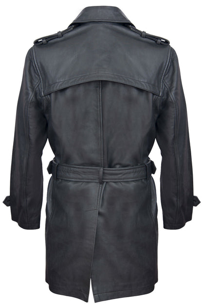 Infinity Memphis Men Leather Trench Coat Grey XL 4