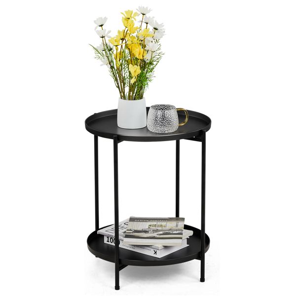 RONDZAKZ 2-Tier Patio Side Table Black 3
