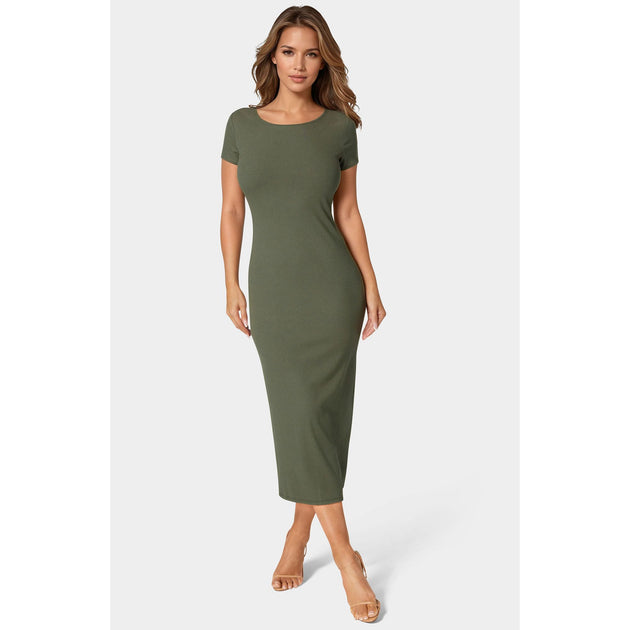 bebe Rib Maxi T-shirt Dress Green Medium 2