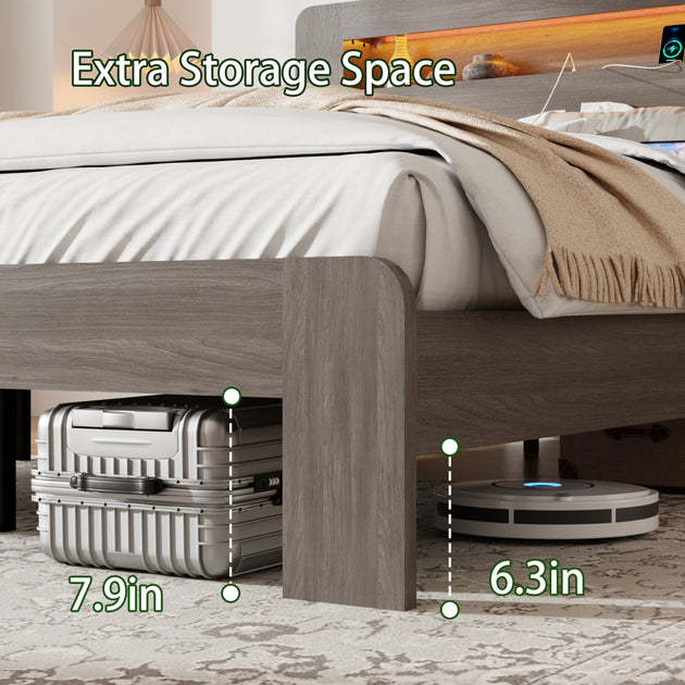 Streamdale Queen Wood Platform Bed Frame Dark Grey 3