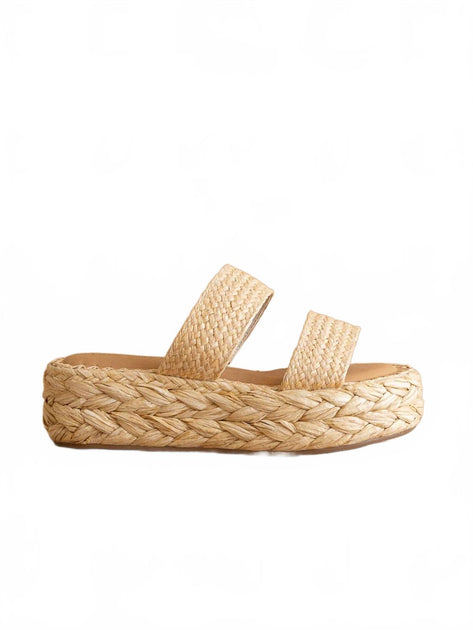 Oasis Society Marley Basket Woven Double Strap Platform Slide Beige US 10 3