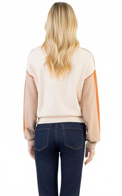 THML Colorblocked Mock Neck Sweater Beige Medium 3