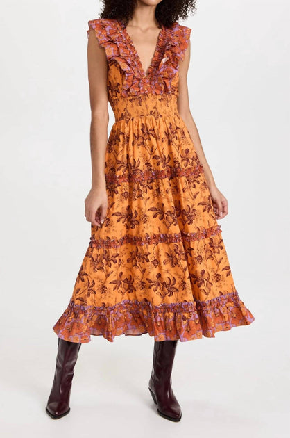 Love The Label Azalea Ruffled Midi Dress Brown Medium 2