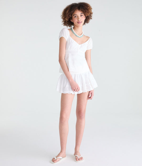 Aeropostale Eyelet Fold-Over Mini Skirt White Medium 3