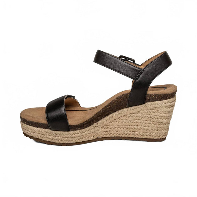 Aetrex Sydney Quarter Strap Wedge Sandal Black EU 41 4