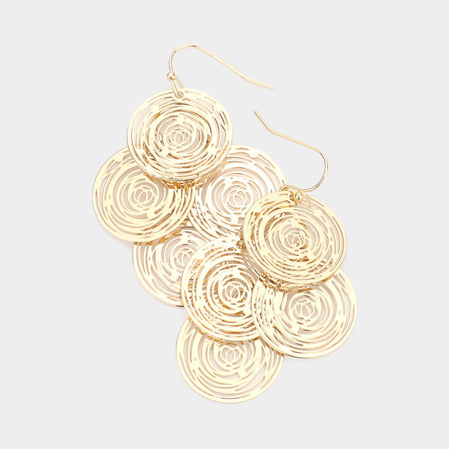 FASHNZFAB Rose Cut Out Disc Cluster Earrings Gold 2