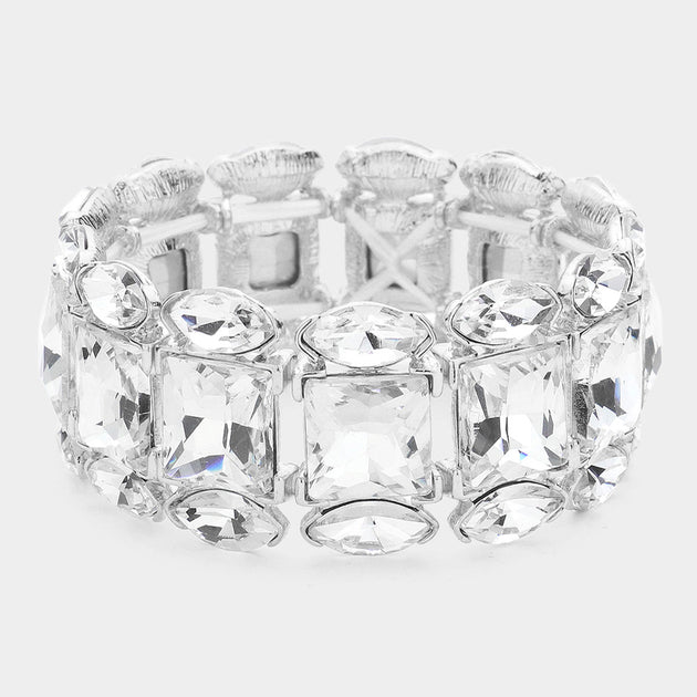 FASHNZFAB Marquise Square Stone Cluster Stretch Bracelet Clear One Size 3