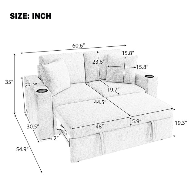 Streamdale Modern Loveseat Pull-out Sofa Bed Beige 3