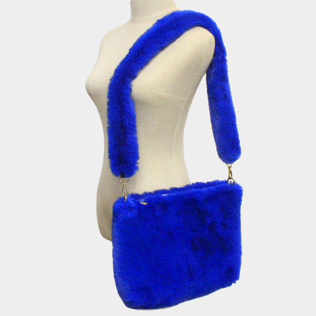 FASHNZFAB Solid Faux Fur Crossbody Bag Yellow One Size 2