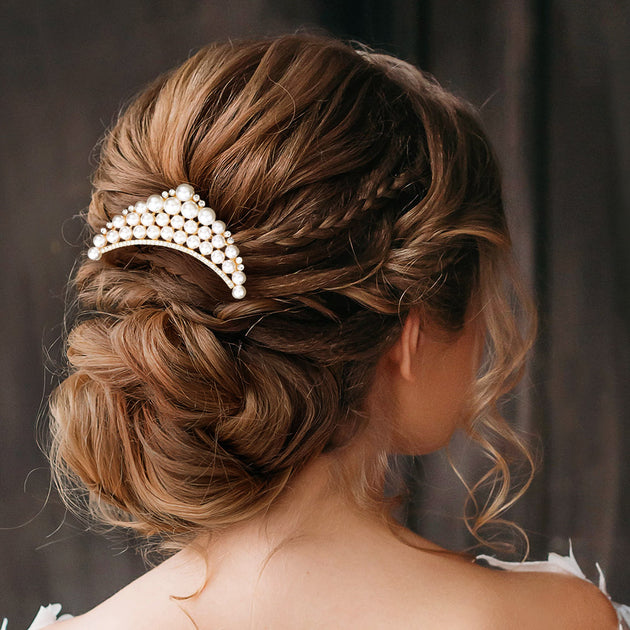 FASHNZFAB Pearl Cluster Hair Comb Silver 5