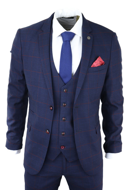 Marc Darcy Edinson 3 Piece Suit Navy Check US 34 Regular 2