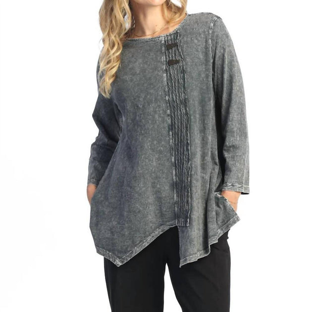 Jess & Jane Wavy Contrast Faux Wrap Tunic Grey Medium 2
