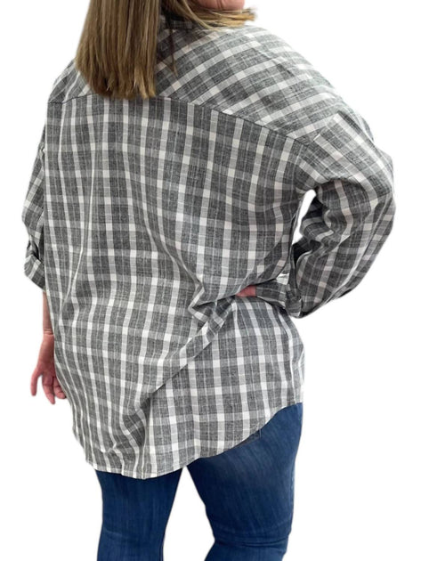 White Birch Plaid Long Sleeve Shirt Grey Large 3
