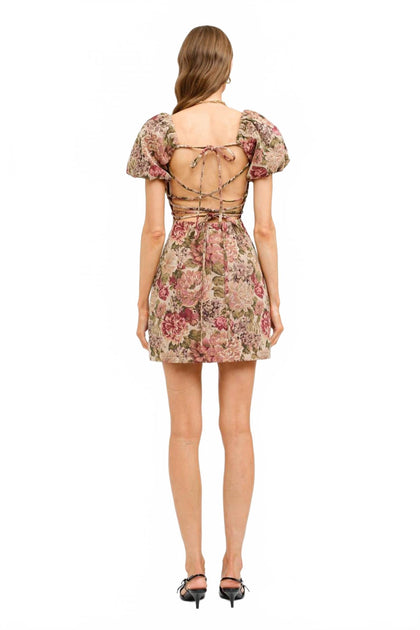 Sofie the Label Floral Jacquard Puff Sleeve Dress Red Small 3