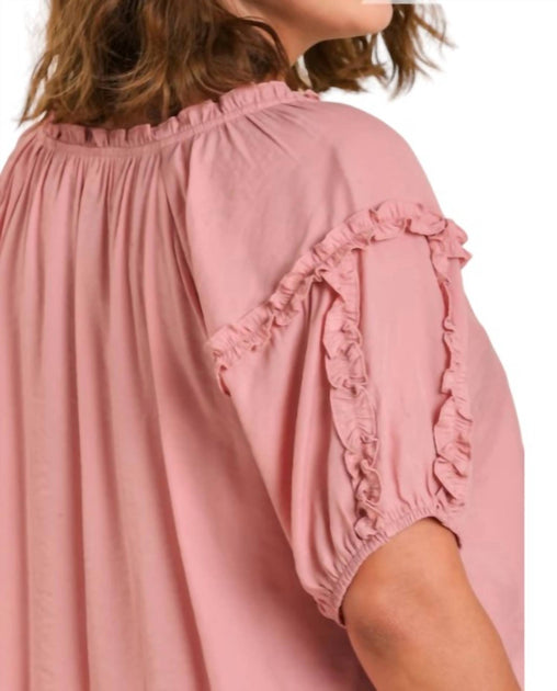 Umgee Split Neck Puff Sleeve Blouse Pink XLarge 4