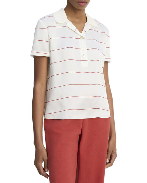 Vince Polo-Shirt mit gestreiftem Strickkragen Weiß Small 2