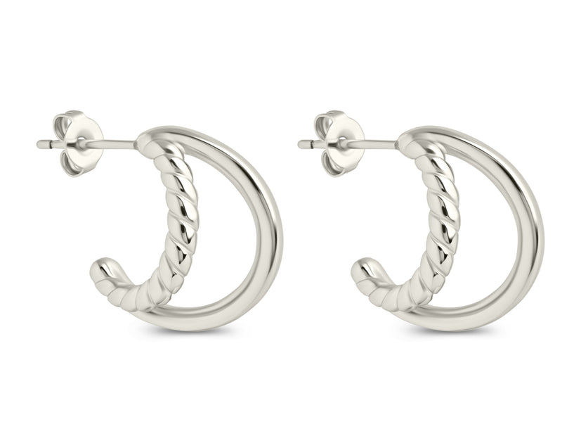 Sterling Forever Arcadia Double Row Huggie Hoop Earrings Silver 4