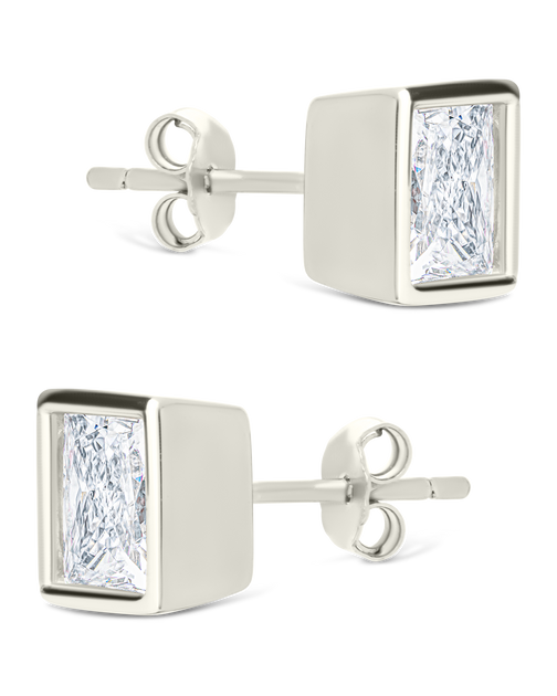 Sterling Forever Princess Cut Bezel Set Stud Earrings Gold 4