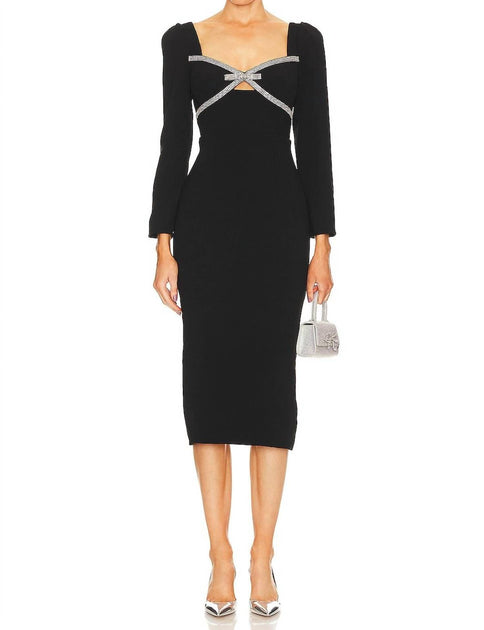 Self-Portrait Diamante Bow Midi Dress Black US 6 2