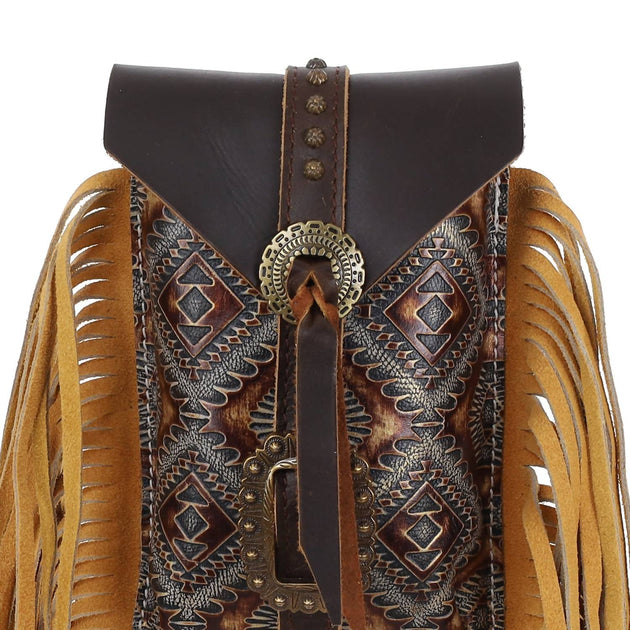 Showman Cowboy Carving Rear Cinch Bag Brown One Size 4