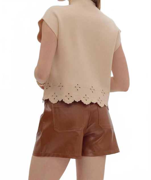 Entro Scalloped Sweater Top Beige Large 4