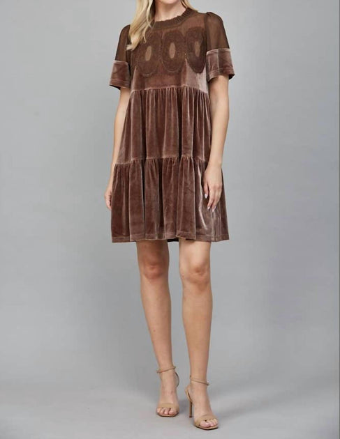 FATE Contrast Sheer Mesh Lace Mini Dress Brown Large 4