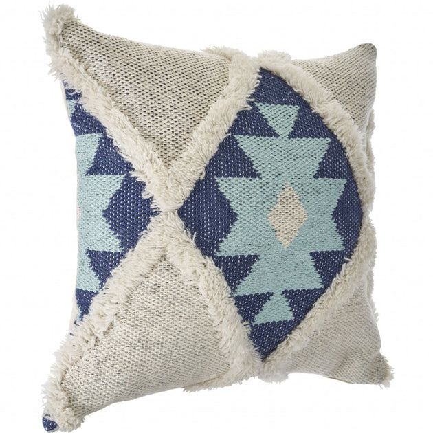 Hivvago Square Decorative Pillow Blue/Cream 51x51 cm 2