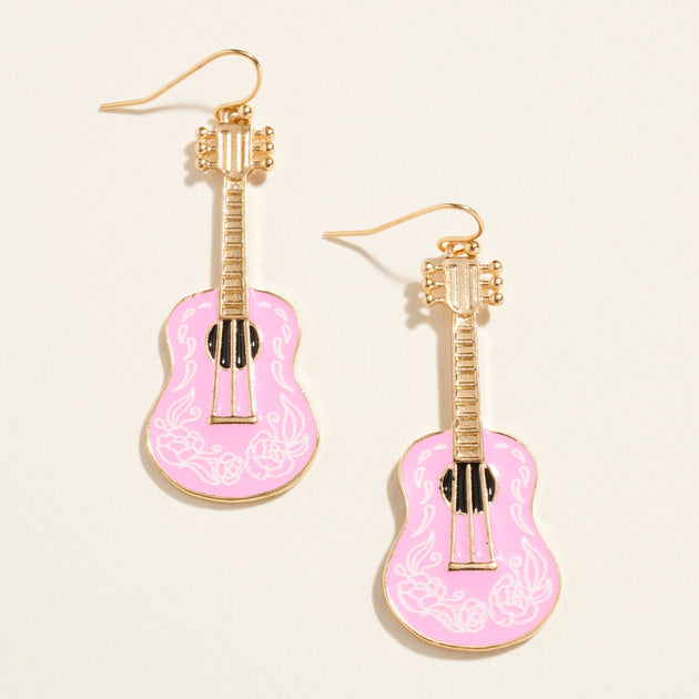 FASHNZFAB Enamel Guitar Drop Dangle Earrings Gold 4