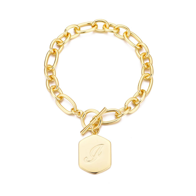 Adornia Monogram Initial Toggle Bracelet Gold 4