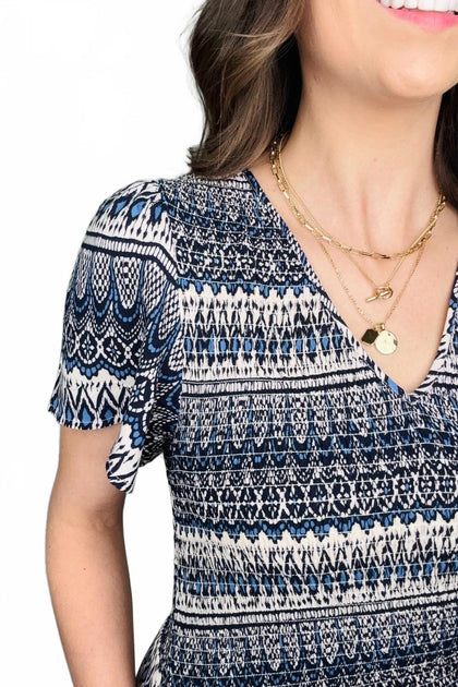 Tribal Ruched Top Maxi Dress Blue XSmall 4