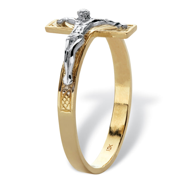 Palm Two-Tone Crucifix Ring Yellow White Gold US 9 3