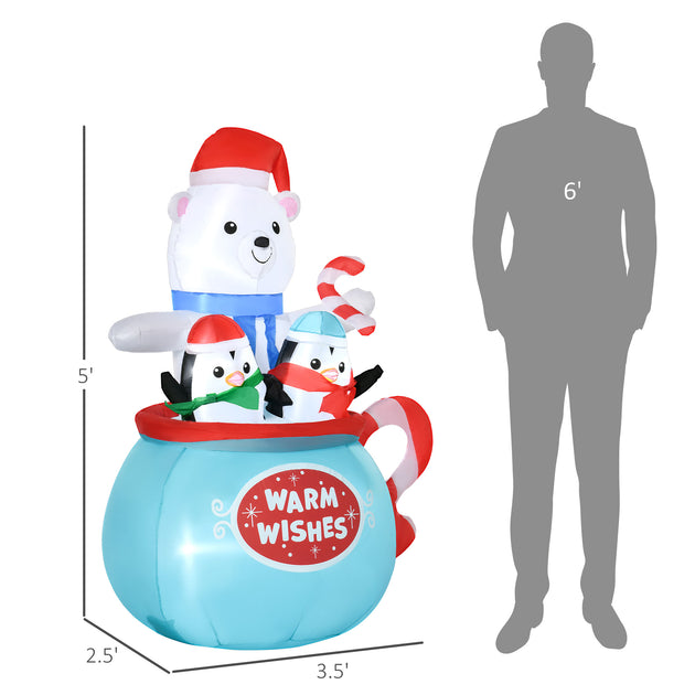 BreeBe 5 ft Inflatable Christmas Polar Bear and Penguins Blue 4