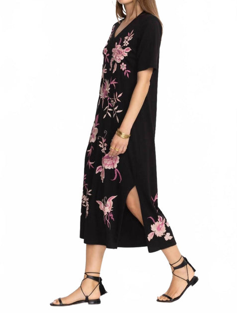 Johnny Was Trapunto V-Neck Knit Dress In Black | ShopSimon