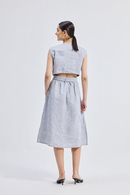 Reistor Back Cut Out Linen Dress Grey Small 3