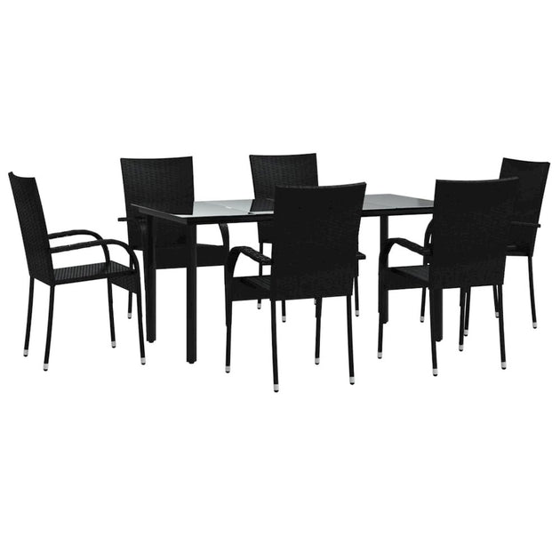 VidaXL 7 Piece Patio Dining Set Black Poly Rattan 5