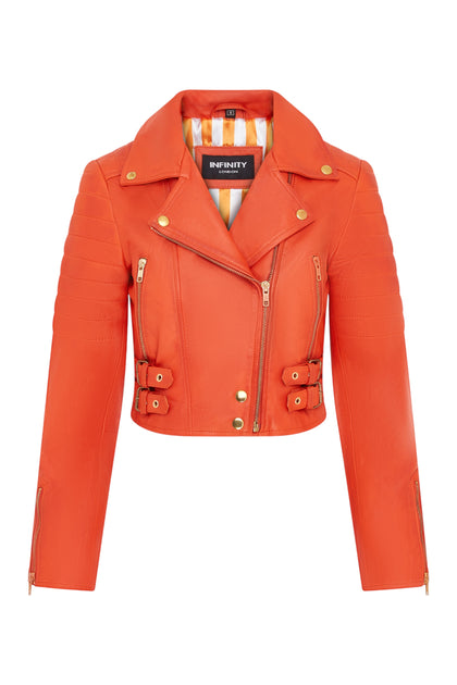 Infinity Cropped Brando Leather Biker Jacket Orange US 14 3