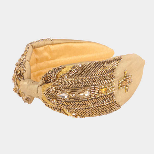 FASHNZFAB Multi Stone Cylinder Beaded Headband White 4