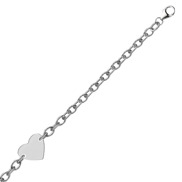 Sterling Silver Flat Heart Station Chain Bracelet Silver 2