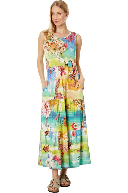 Johnny Was Tie-Dye ärmelloses abgestuftes Midi-Kleid Multi Medium 2