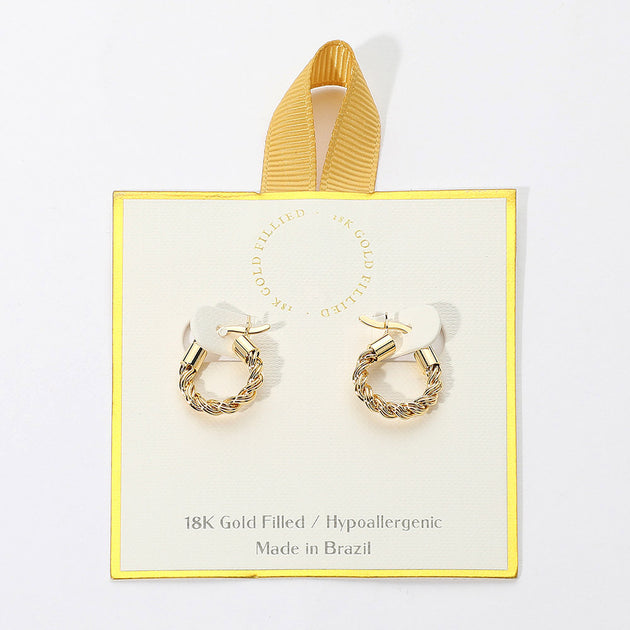 FASHNZFAB Mini Twisted Pin Catch Hoop Earrings Gold 3