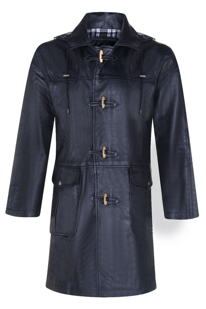 Infinity Aylesbury Men Leather Duffle Coat Blue Medium 2