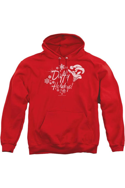 Gildan Looney Tunes Daffy Holidays Hoodie Red Large 2