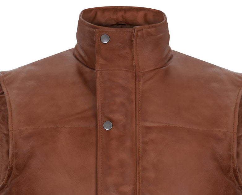 Infinity Men's Puffer Leather Waistcoat Brown Large 3